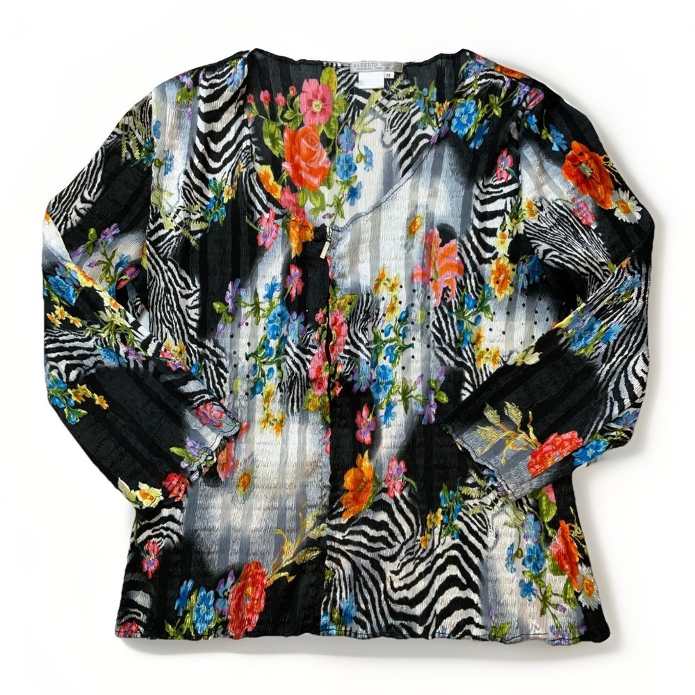 Alberto Makali Zip‎ Front Top 80s 90s Mixed Media Puckered Size Medium Glam